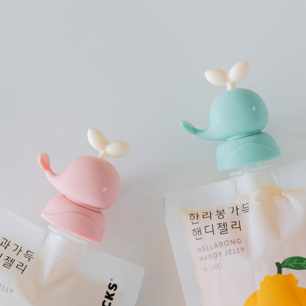 퍼기 유아 이유식 파우치토퍼 음료 흘림방지 고래캡 핑크 민트 2p