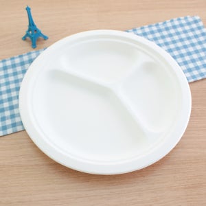 펄프3칸 접시 대 원형 26-MM1 친환경 디저트 반찬 일회용 펄프트레이 500개