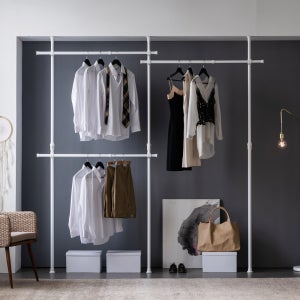 고정식 화이트 행거 3단 32mm 스탠드 옷걸이 봉 틈새 원룸