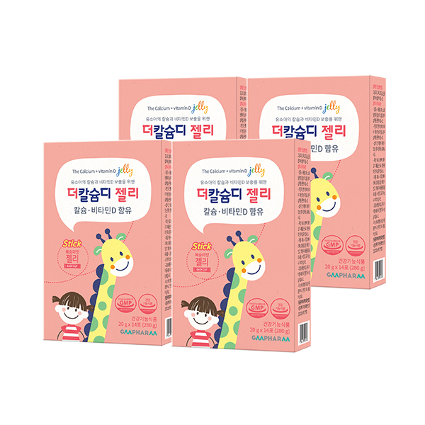 지엠팜 <b>더칼슘디 젤리</b> 어린이 칼슘 비타민D 키즈 아기 유아 칼슘제 14포, 4개