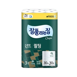 잘풀리는집 더도톰한 퀼팅 3겹 30M 30롤 두루마리화장지