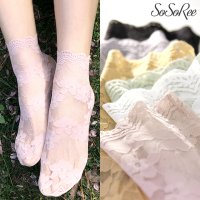 레이스 꽃무늬 시스루 반투명 얇은 플라워 발목 스타킹 양말, 여자여성패션 엘로 삭스(socks)