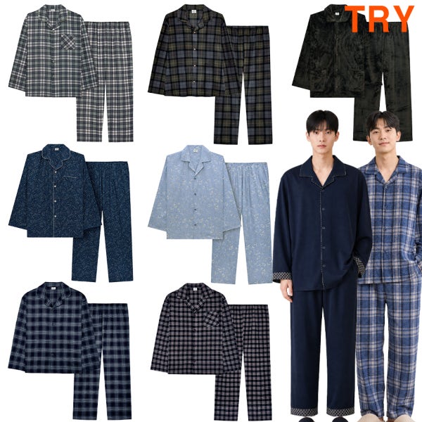트라이 남자 파자마 잠옷 상하세트 순면 기모 수면 밍크 가을 겨울 홈웨어 빅사이즈115