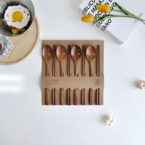 옻칠 나무수저 세트 4인 우드 원목 고급 신혼 부부 요거트 시리얼 혼밥 숟가락 젓가락