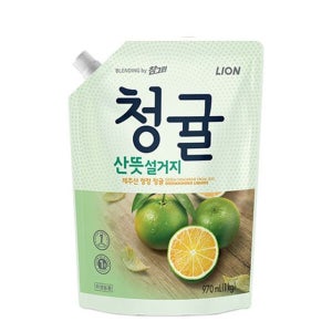 라이온 참그린 청귤 1종 주방세제 1kg 리필 친환경 설거지 세제 제주 청귤 성분 함유