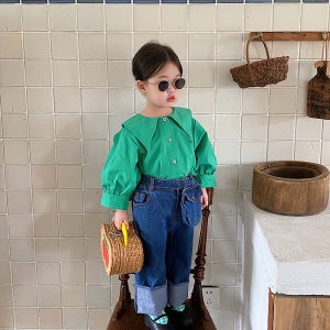 민초 빅카라 퍼프 블라우스 R4368