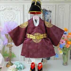 곤룡포 밤색 남아 돌한복 세트(익선관+목화+띠+곤룡포)