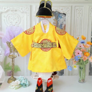 곤룡포 노랑 남아 돌한복 세트(익선관+목화+띠+곤룡포)