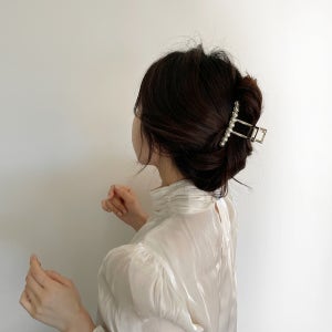 레이스룸 진주 메탈 왕폭 헤어 집게핀 국산 14k골드(도금)+미색진주