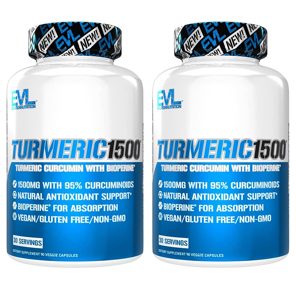 EVLution Nutrition Turmeric 1500 <b>에볼루션 뉴트리션</b> 터메릭 <b>커큐민</b> 90비건캡슐 2팩