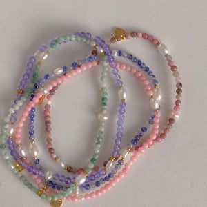 하이 천연석 원석 하트 참 밴딩 팔찌 (5 color)