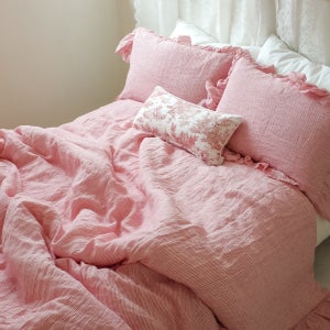 유럽린넨 레드 스트라이프 차렵이불