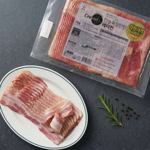 CJ 크레잇 육질탄탄 베이컨 1kg 업소용 냉동 슬라이스 파지베이컨 대용량 외 5종
