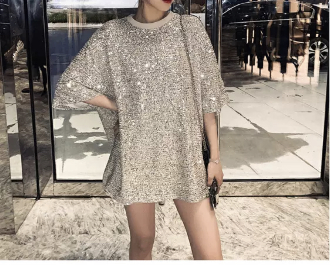 샤샤 스팽글 루즈핏 실버 티셔츠