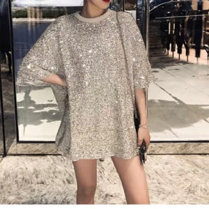 샤샤 스팽글 루즈핏 실버 티셔츠