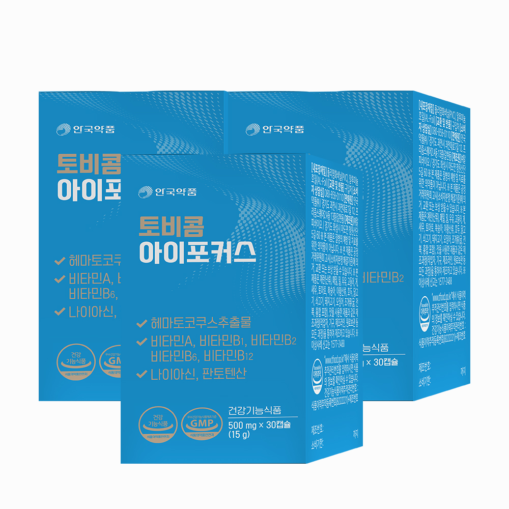 <b>안국약품</b> 토비콤 아이포커스 눈 피로 아스타잔틴 30캡슐, 3개