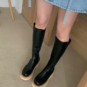모스 라운드토 롱 첼시 통굽 지퍼 스판 롱부츠