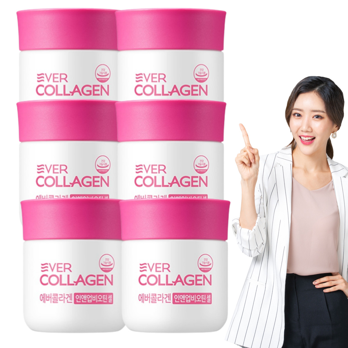 <b>에버콜라겐 인앤업 비오틴 셀</b> 저분자 피쉬 콜라겐 펩타이드 (56정X6병 24주분)