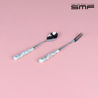 삼미 SMF 블루베리 도자기 티스푼 티포크 2P 세트 / 304스테인레스 티타임세트