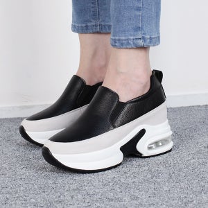 여성 키높이슬립온 천연가죽 키높이 단화 푹신한 발편한