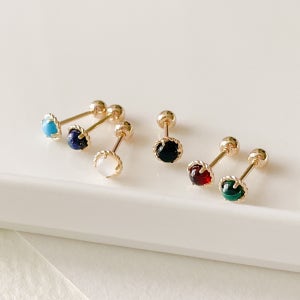 14k 원석 금 피어싱 (6컬러) / 터키석 오닉스 가넷 천연석 / 귀걸이겸용 얇은피어싱