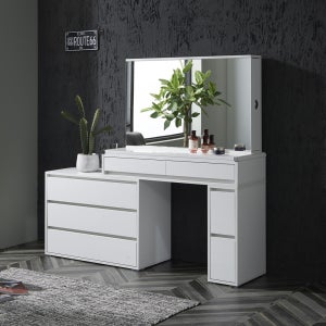 루나 LPM 인출식 확장형 화장대 수납거울 폭조절 가능 3color (하이그로시) 의자추가