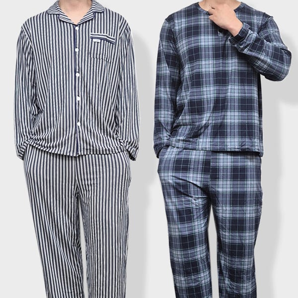 가을 겨울 남자 피치기모 긴팔 체크 잠옷 남성 홈웨어 파자마 빅사이즈 수면잠옷 세트
