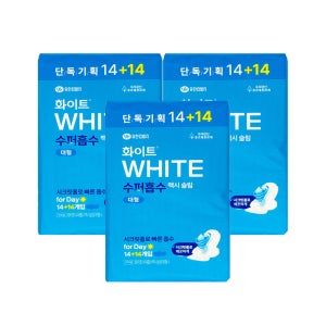 화이트 수퍼흡수 맥시슬림 대형 기획 생리대 14+14개입x3팩