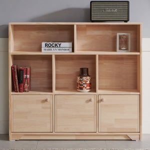 오트밀 3단 1200 낮은책장 소나무 원목