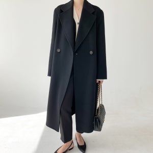 테일러드 캐시미어 메리노울 울100 양모 핸드메이드롱코트 블랙