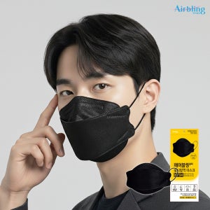 에어블링 KF94 황사방역 귀편한 마스크 블랙 국산 지퍼백 포장 L(대형), 1000개