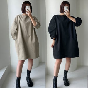 오버핏 퍼프 벌룬 퍼프 맘룩 데일리 미니 원피스