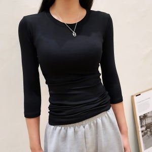 (5color) 여성 골지 슬림 7부 티셔츠 간절기 붙는 기본 쫄티 이너 자켓속티