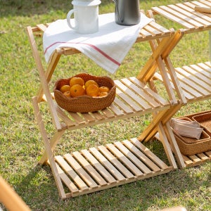 쿠쿠마 3단 원목선반 접이식 선반장 다용도 정리 우드쉘프 화분 베란다