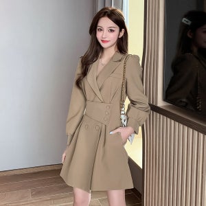 스커트 하이엔드 허리 여성 블랙 스커트 재킷 더블버튼 긴팔 정장 원피스