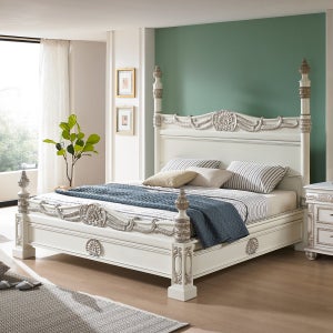 뉴엔 원목 침대프레임 엔틱 대형 최고급 2인용 부부 침대 틀 수입 안방가구 라지킹(LK)