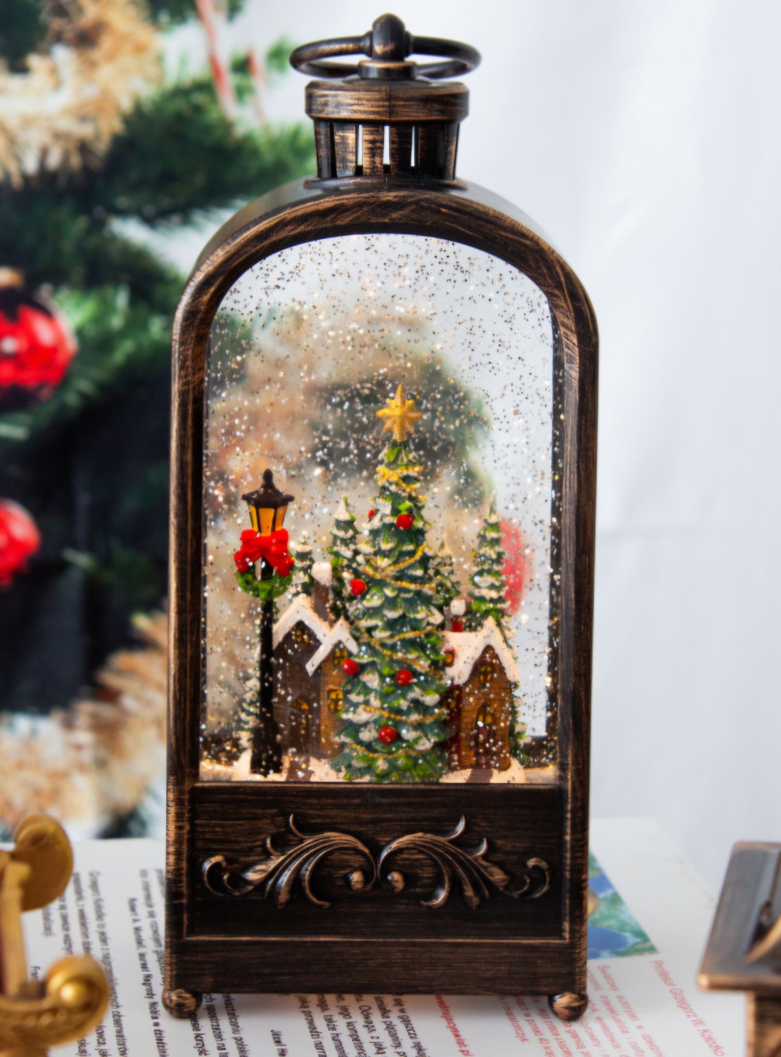 크리스마스 오르골 스노우볼 led 무드등 크리스마스 소품 선물 장식 글로리아 아치 브라운 마을