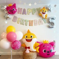 아기상어 핑크퐁 풍선 생일풍선세트 숫자5 풍선스탠드 포함 두돌 세돌