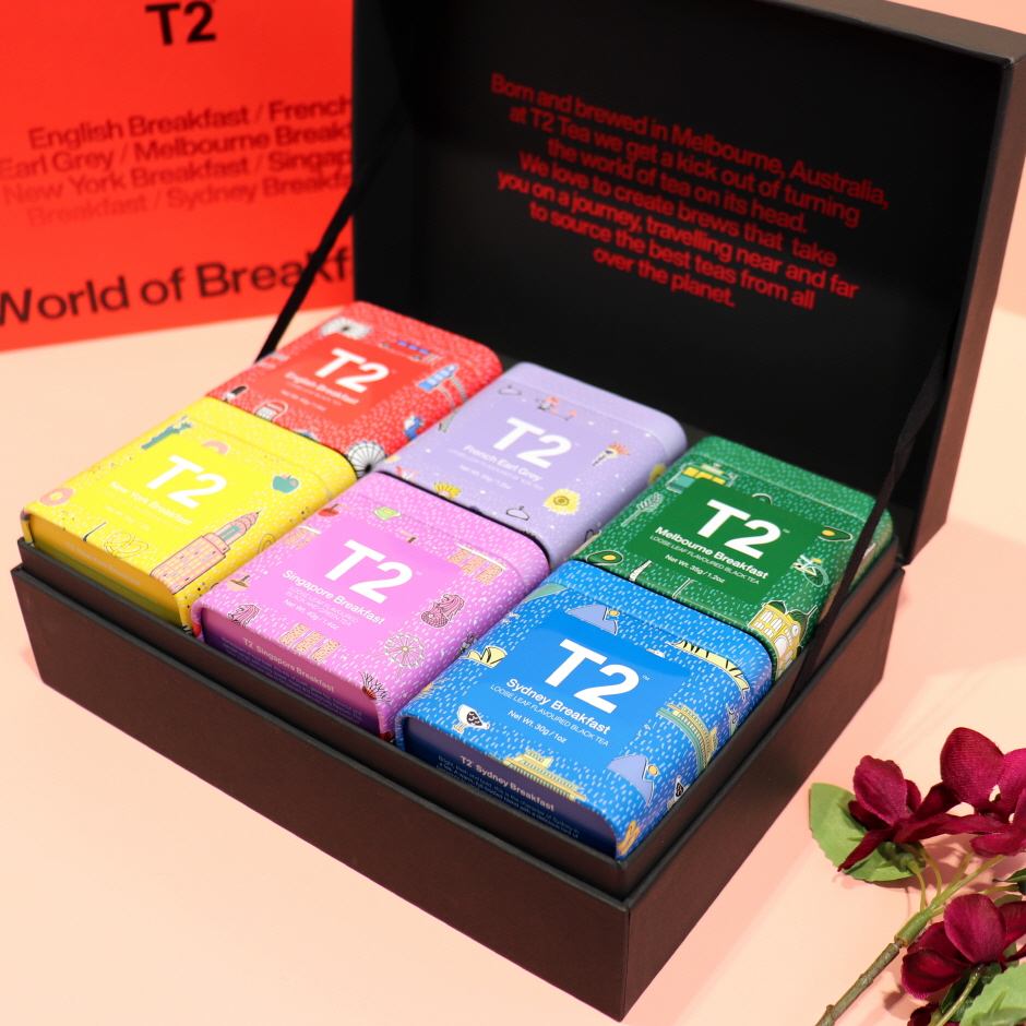 호주 T2 월드 오브 블랙퍼스트 잎차 6종 기프트팩 215g