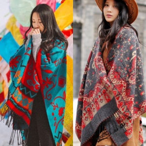 보헤미안 스타일 에스닉 숄 판초 입는담요 캠핑망토