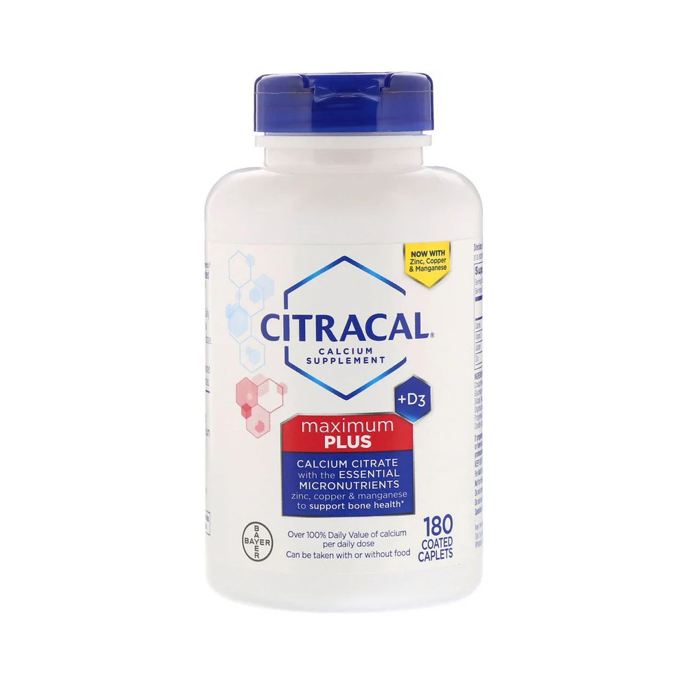 <b>Citracal</b> 시트라칼 최대 플러스+D3 180정 코팅 캐플릿 비타민D 칼슘 아연 <b>구리</b> 망간 함유