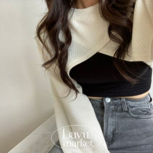 랩스타일 언발 크로스 크롭 볼레로 맨투맨