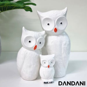 생기 도자기 화이트 부엉이 장식품 소품 인형 3p