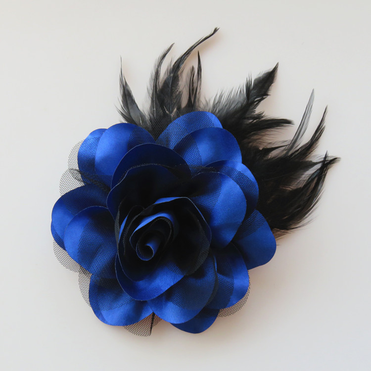 깃털 보석 코사지 브러치 꽃 패브릭 여성 대형 머리 토양 파란색 남성 작업복 큰 장식