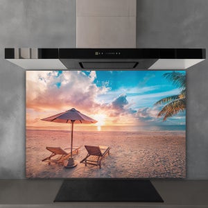 코나 주방아트보드 해변노을 강화유리 가스렌지 인덕션 기름튐방지