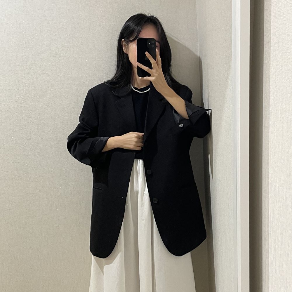 여성 봄 가을 보이핏 소매트임 쓰리버튼 아우터 테일러드 블레이저 자켓 블랙 네이비 챠콜