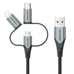 벤션 MFi 3in1 5핀 C타입 8핀 라이트닝 고속충전케이블 CQJ 0.5m, 1개