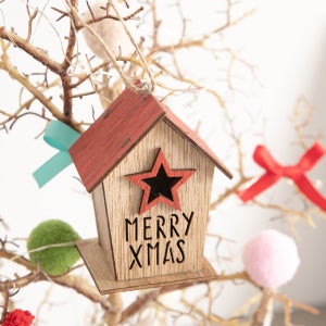 크리스마스 미니하우스 트리 장식 우드 레드 별 하우스 9cm 꾸미기 소품 용품 오너먼트 데코