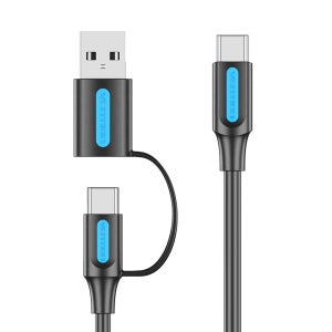벤션 2in1 USB A C to C타입 고속충전케이블 CQL 1m, 1개