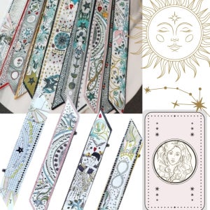 아트 타로그림 스카프 스키니 쁘띠 미니 스카프 가방리본 태양 별 달